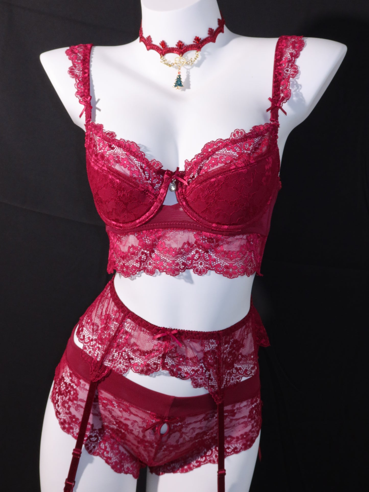 Very Sexy Boho Floral Embroidery Crotchless Teddy 5Pcs Set